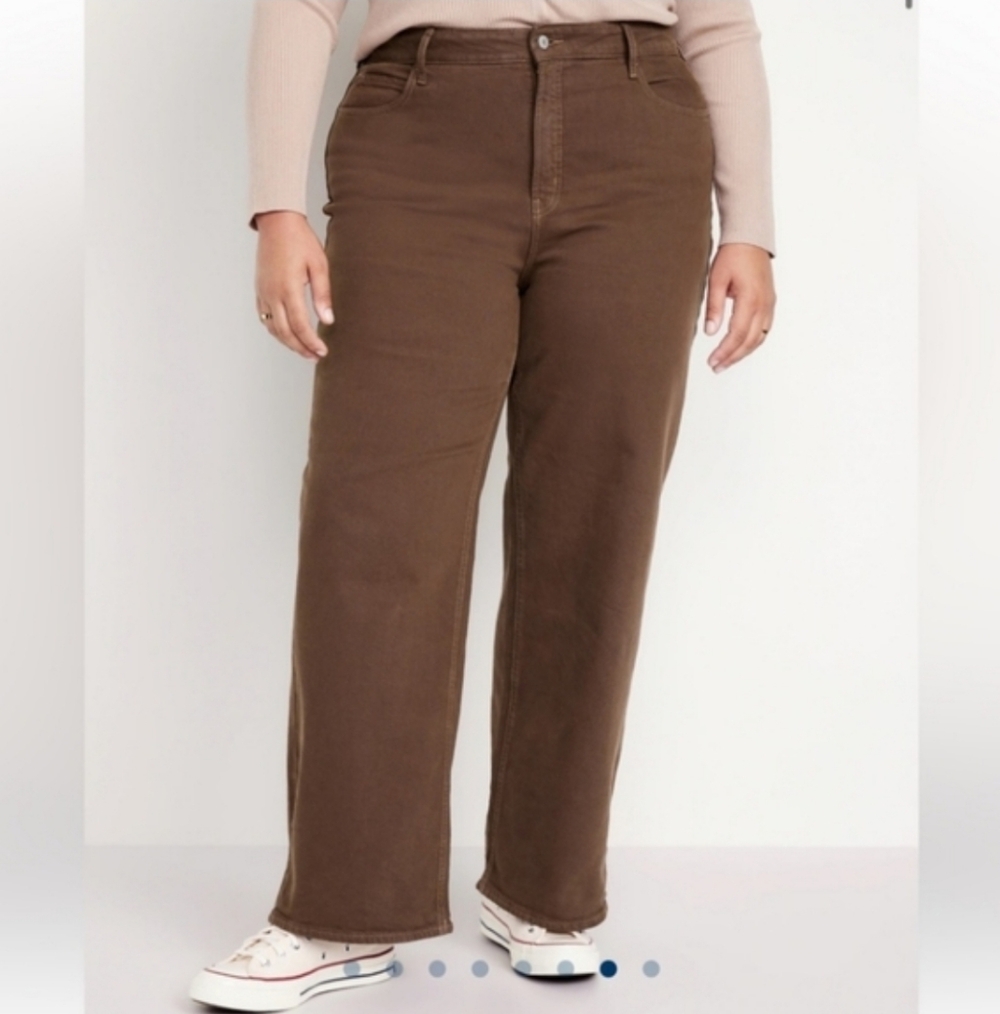 Old Navy Brown High Rise Wide Leg Straight Jeans - Picture 3 of 11
